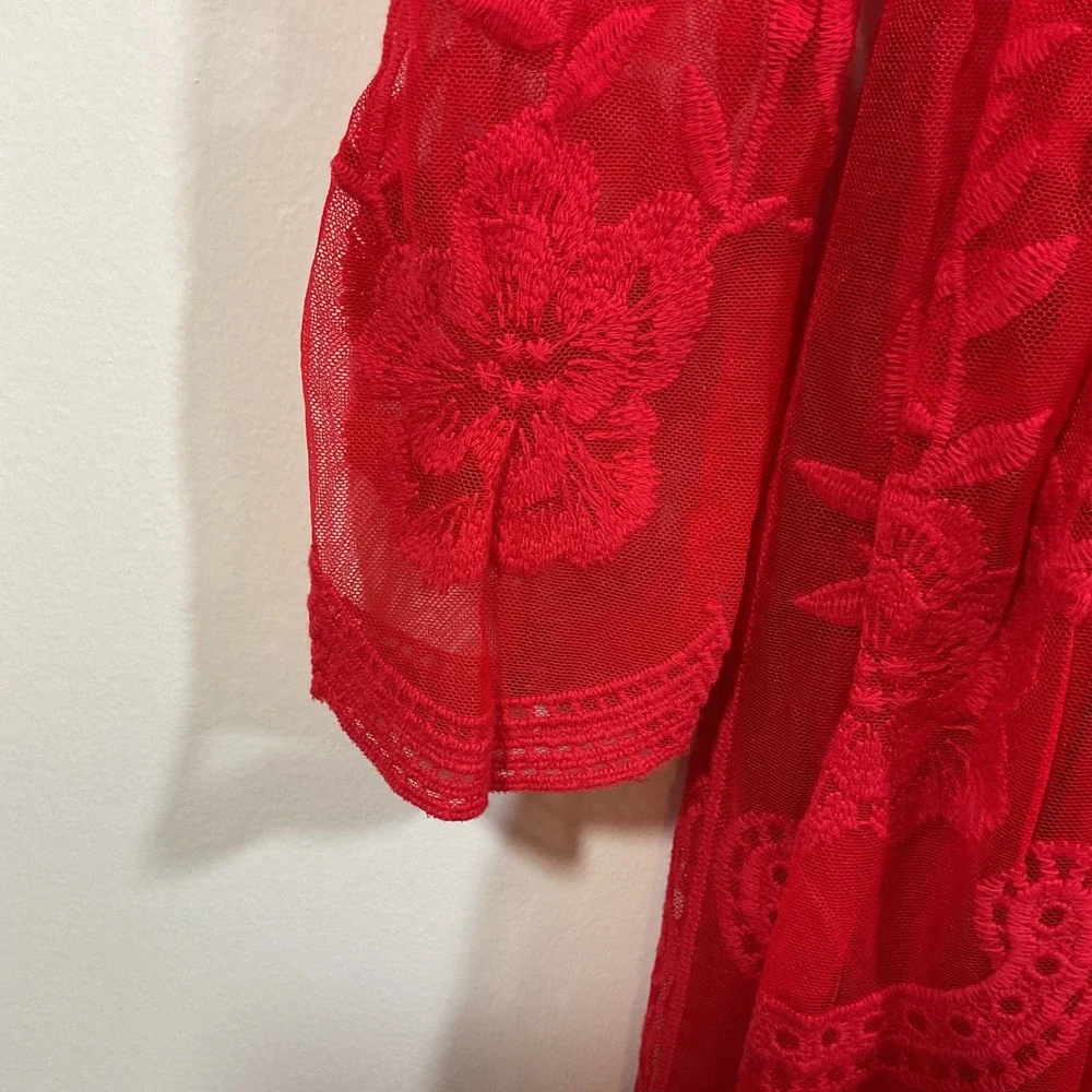 Altar'd State Red Floral Lace Embroidered Mesh Mini Dress M Coquette Whimsigoth